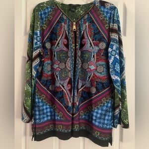 Investments Women’s Multicolor Paisley Pullover Zipper Top Size Large